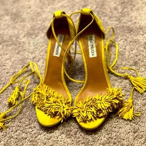 Steven Madden yellow ankle wrap high heel sandals